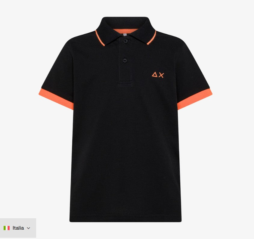 Sun68 BOY'S POLO SMALL STRIPE FLUO S/S Black