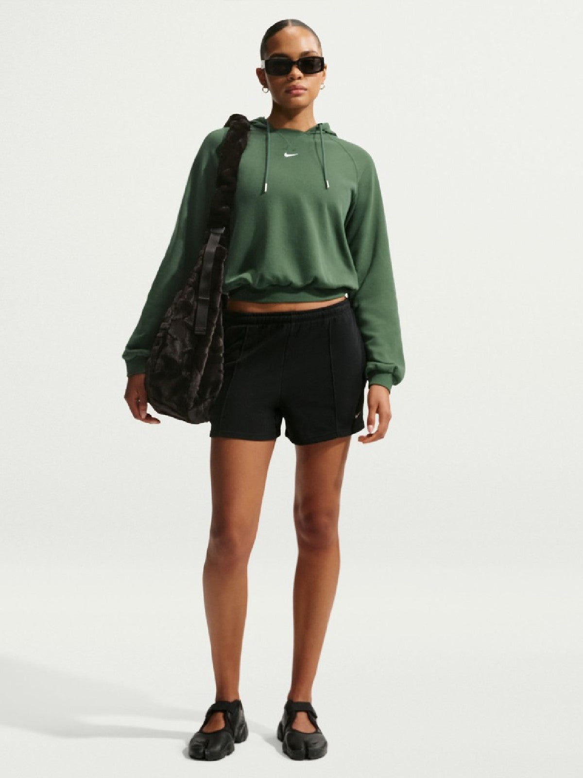 Nike FELPA CAPPUCCIO CROP COTONE Green