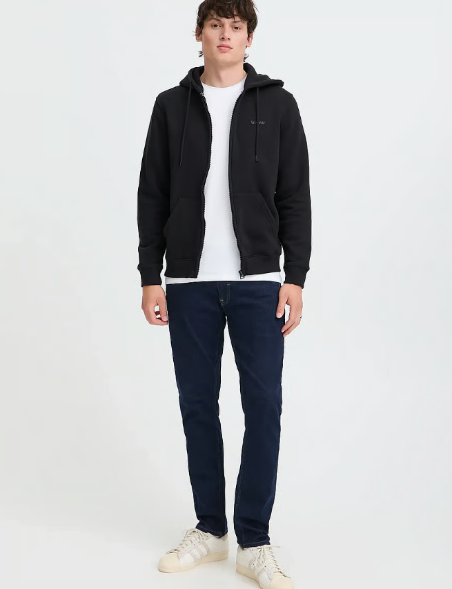 Felpa blend nera con zip e cappuccio