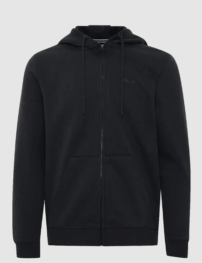 Felpa blend nera con zip e cappuccio