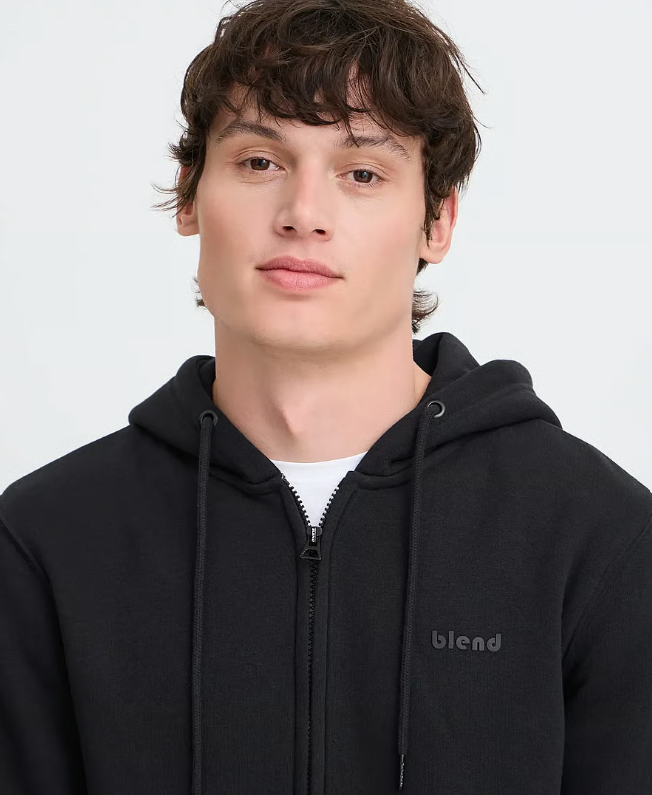 Felpa blend nera con zip e cappuccio