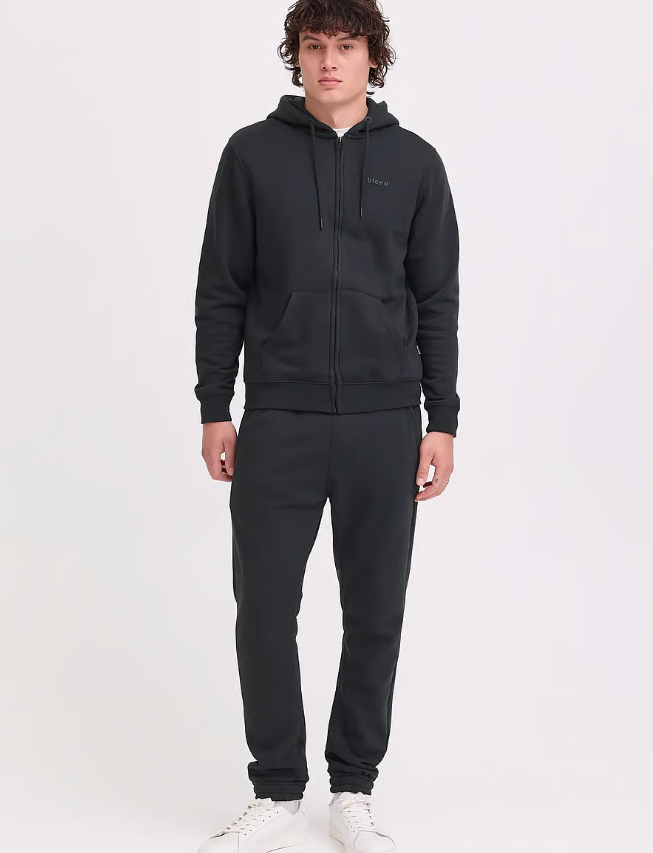 Felpa blend blu notte con zip e cappuccio