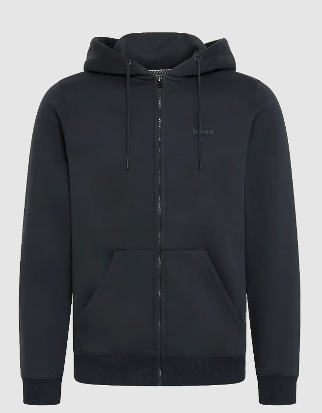 Felpa blend blu notte con zip e cappuccio