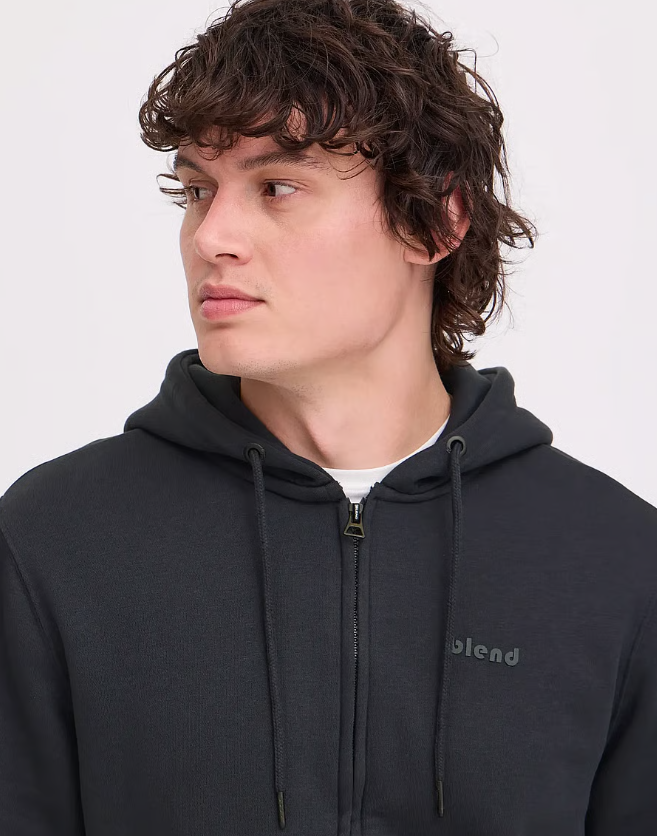 Felpa blend blu notte con zip e cappuccio