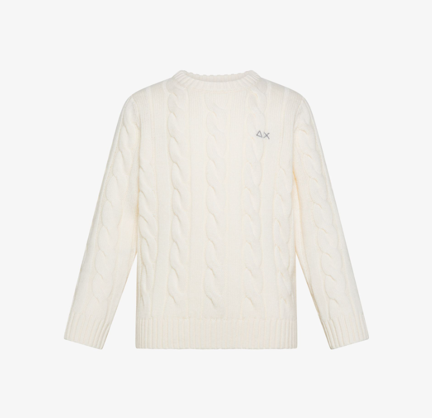 Maglia in lana e cashmere a trecce bianco panna